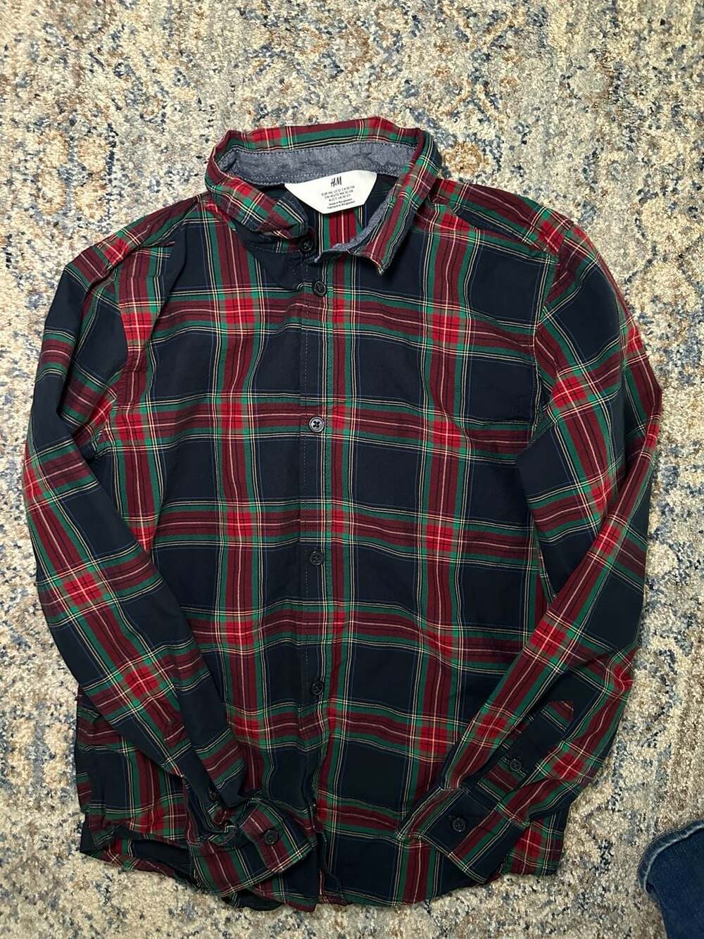 H&M Boys Plaid Long Sleeve Button-Up Shirt Red Green Navy Size US 12